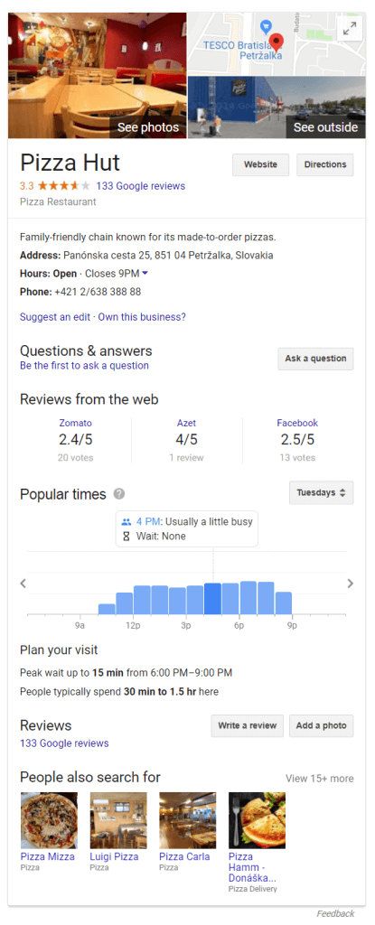 Branded knowledge graph (local business) - example