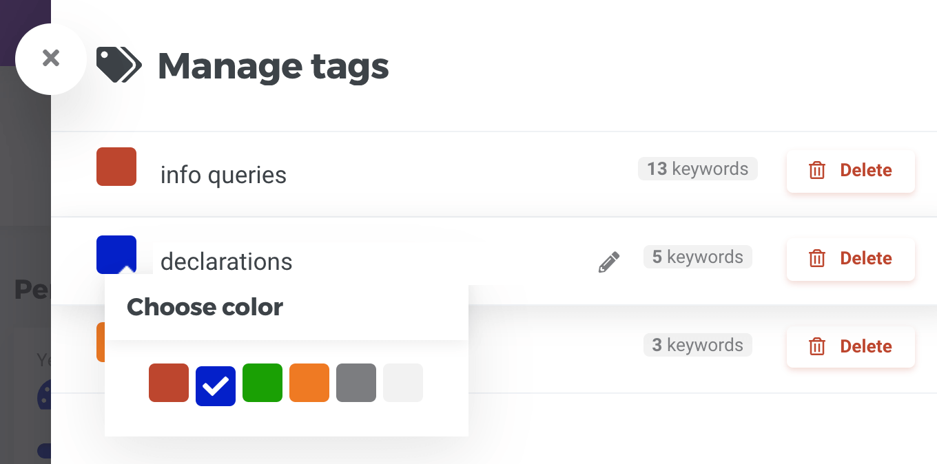 Managet tags in SERPWatcher