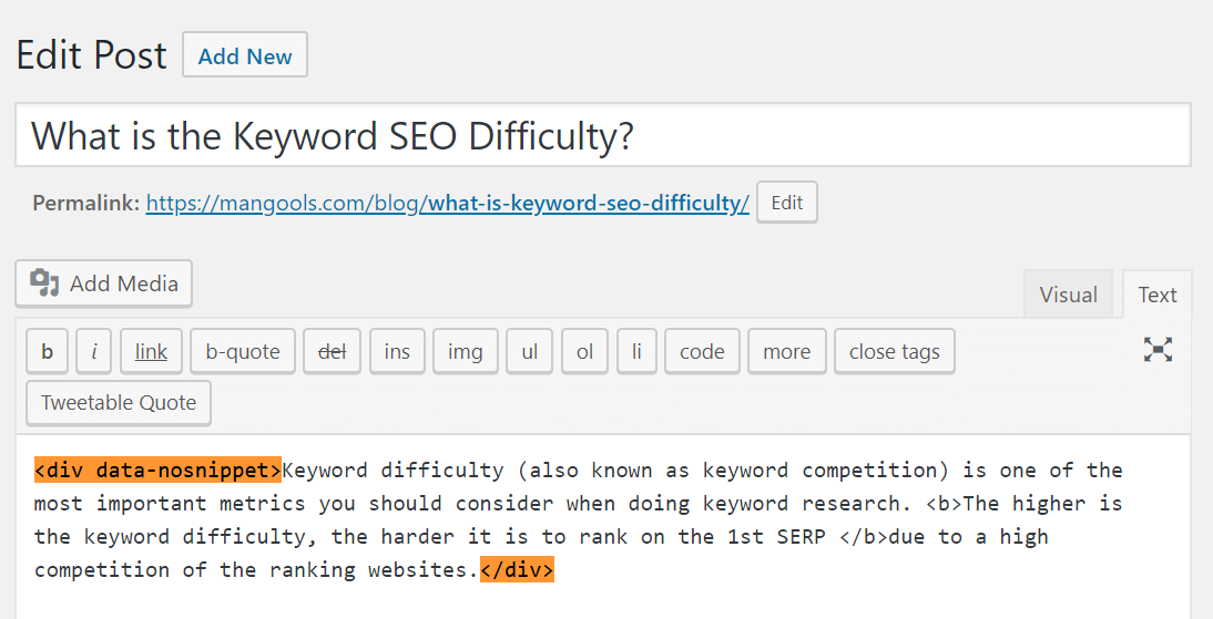 data-nosnippet tag usage