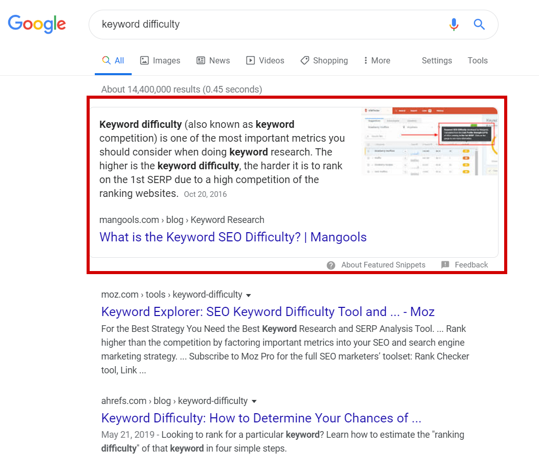 Mangools featured snippet