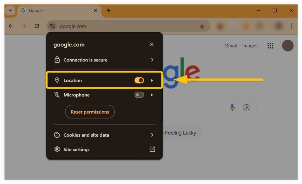 Allow updating location in Google Chrome web browser.