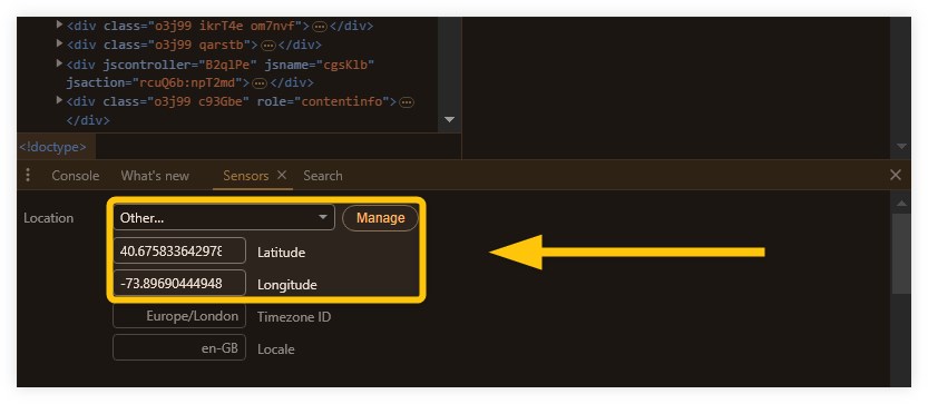 Select the “Other…” option and type your saved coordinates into bars.